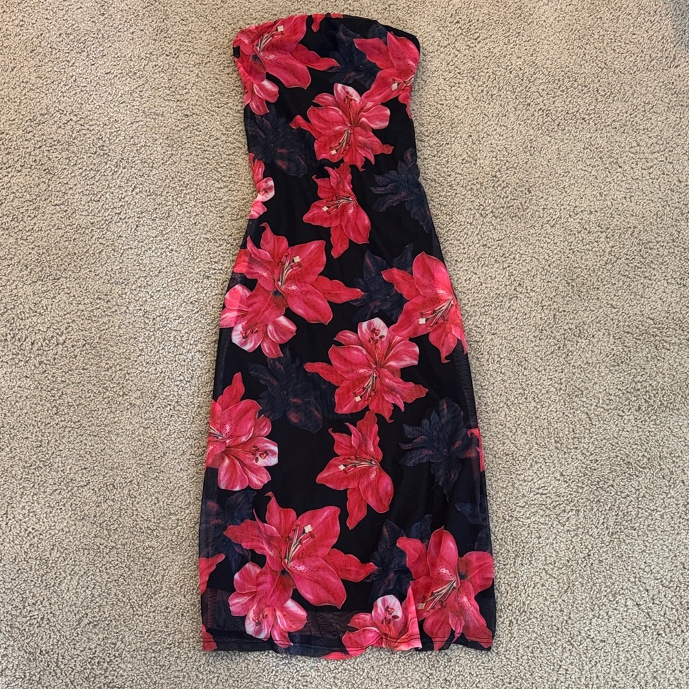 Princess Polly Strapless Black Dress with Floral Print
